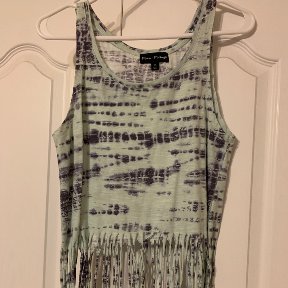 mint & gray tye-dye fringe tank top